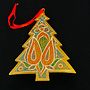 Christmas Tree Pine Wood Hand Painted Gold and Blue 223