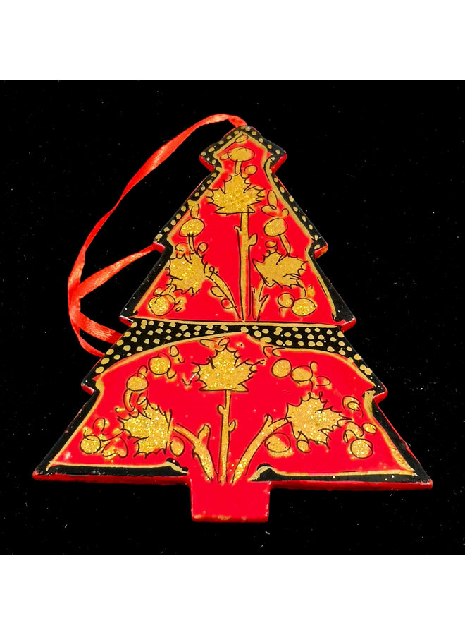 Рождественская елка из сосны, ручная роспись в красный, золотой и черный 222