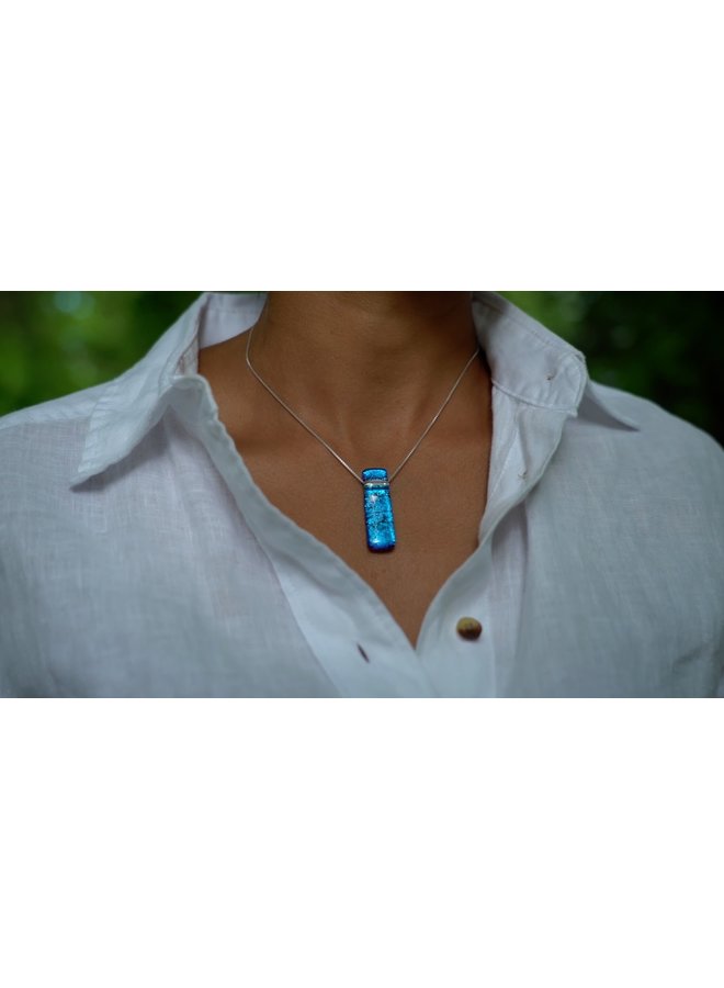 Teal Blue Dichroic Glass Liabet Pendant  57