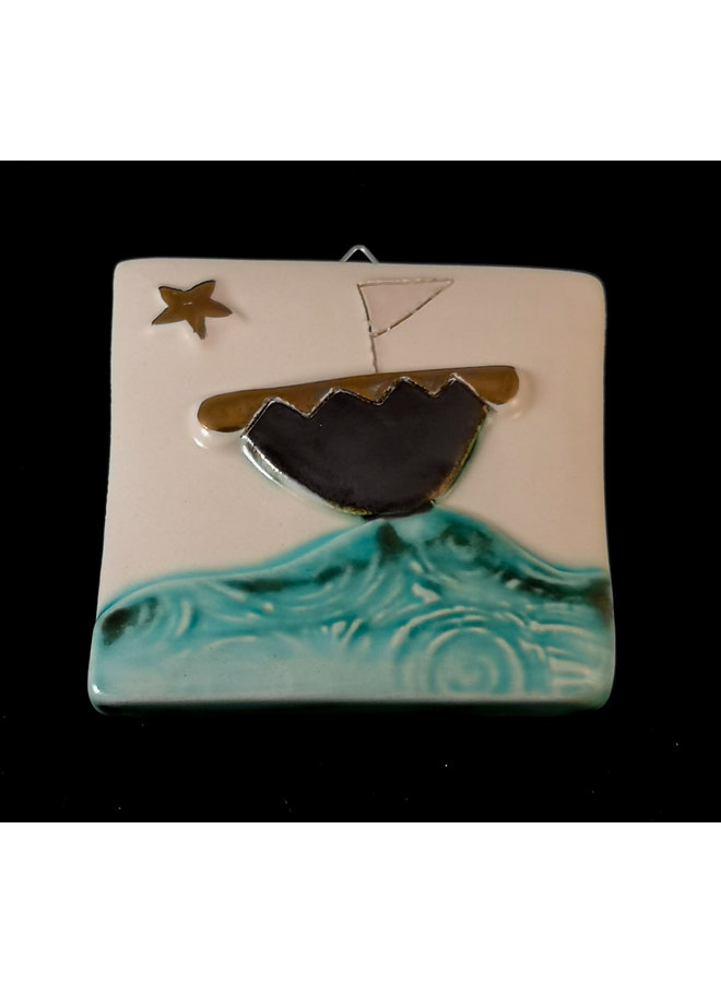 Boat on a Wave Small Relief Tile  037