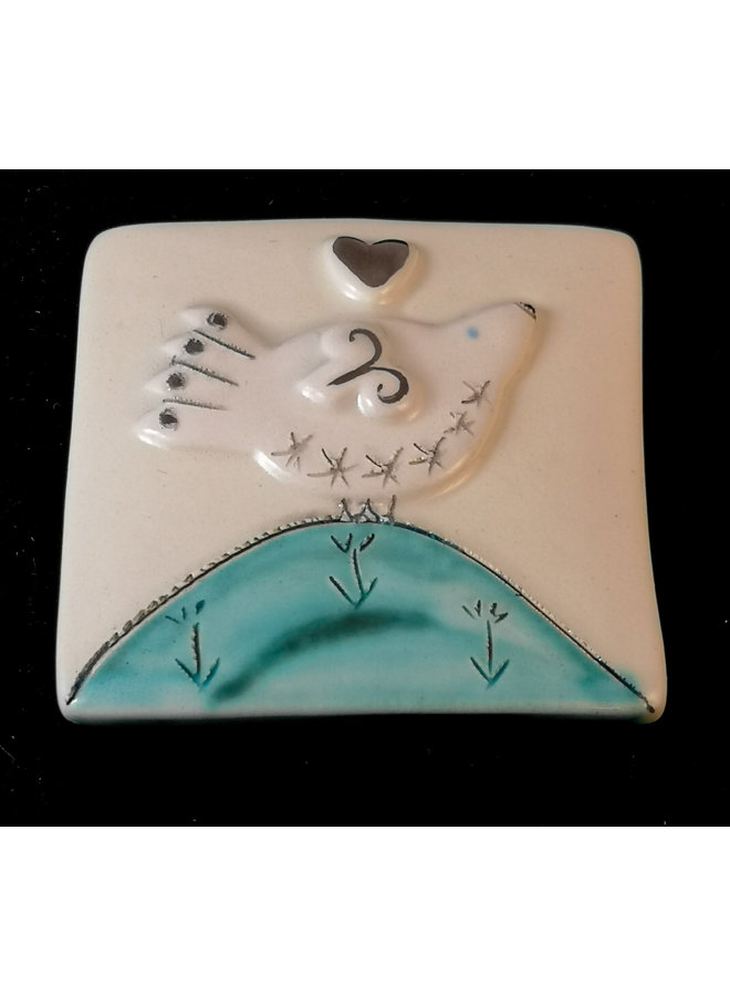 Dove with Gold  Heart Small Relief Tile  034