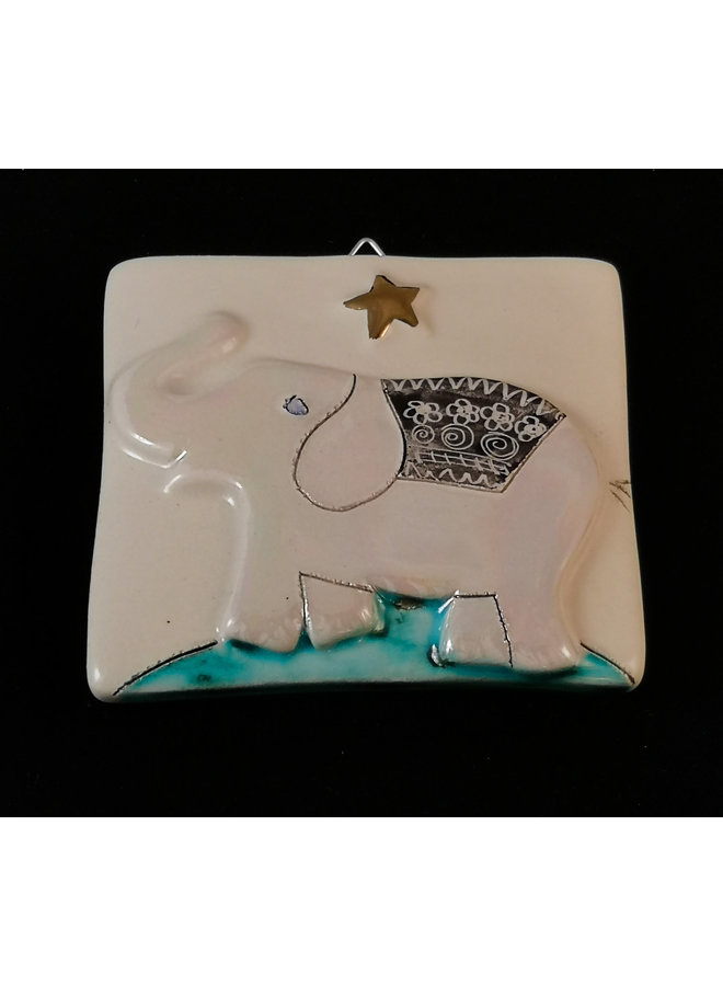 Elephant with Gold Star Small Relief Tile  036