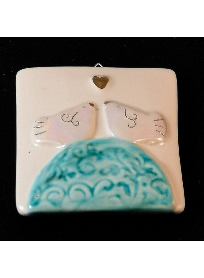 Two Doves with Golden Heart Small Relief Tile  040