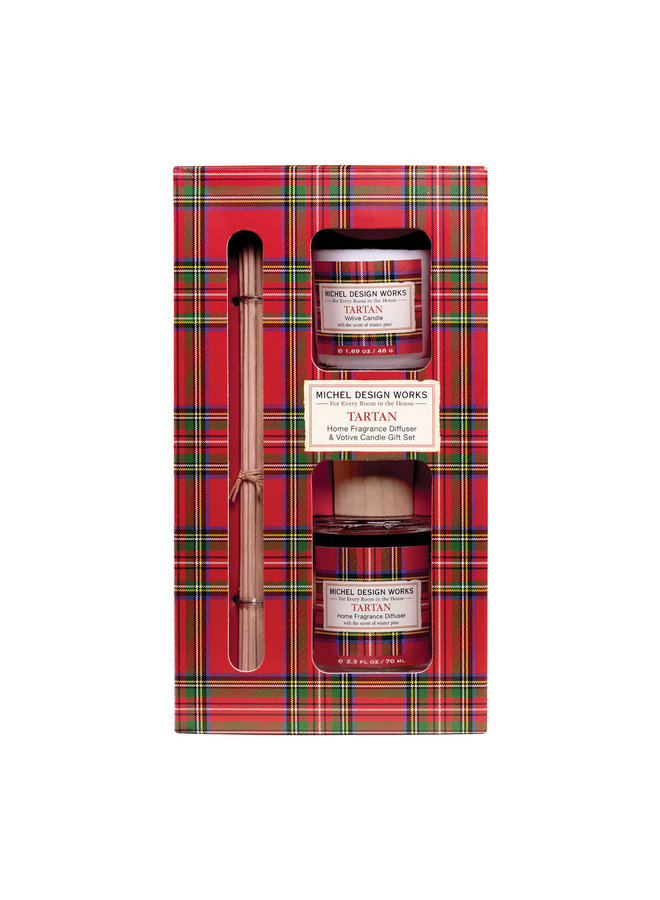 Ensemble de diffuseur de parfum d'intérieur et de bougies votives Tartan