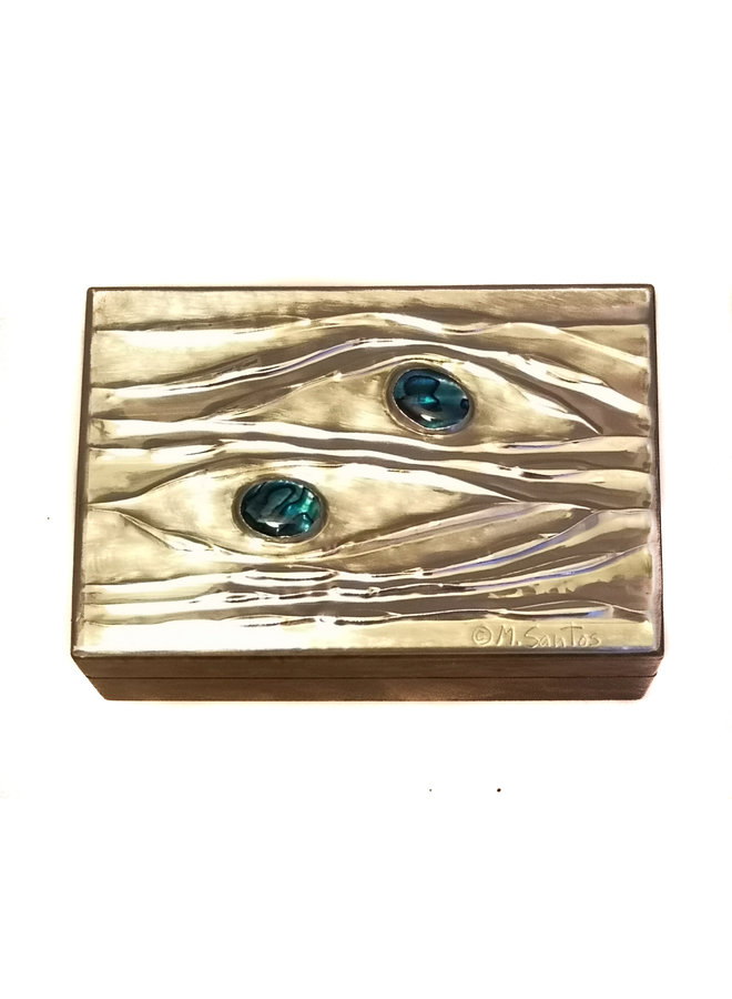 Water Pebbles Pewter and Abalone Thuja Wood Box 31