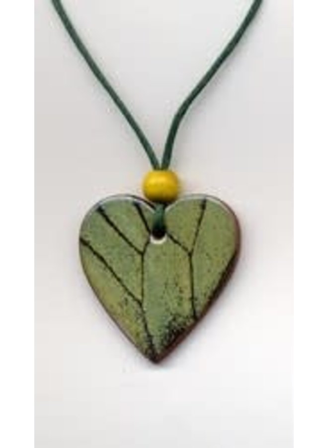 Leaf Abstract pattern  Heart ceramic  pendant 025