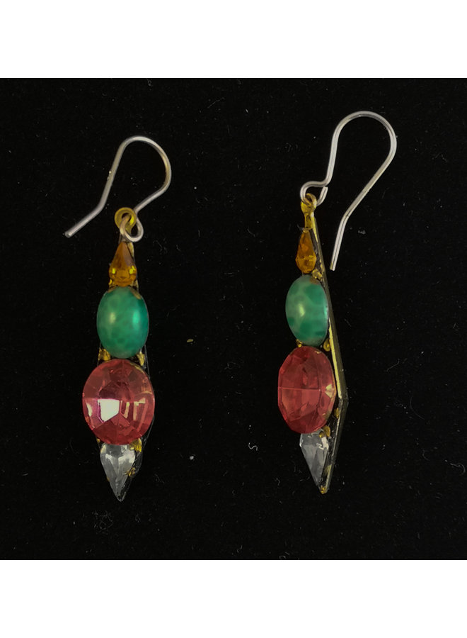 Boucles d'oreilles pendantes glaçon rose et turquoise 326