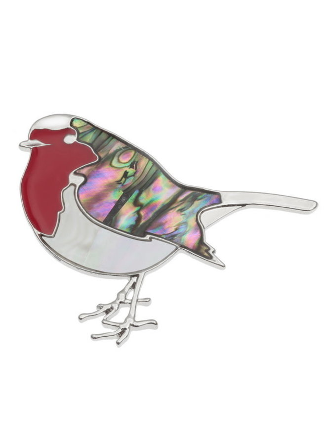 Robin  Inlaid Paua shell  Brooch 783