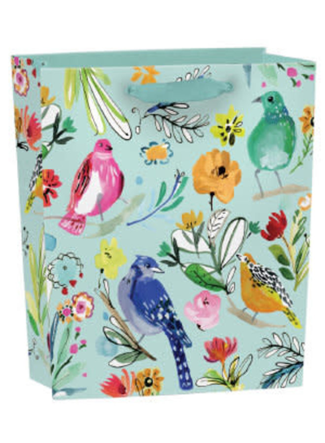 Bird Life  small bag with ribbon handles and tag