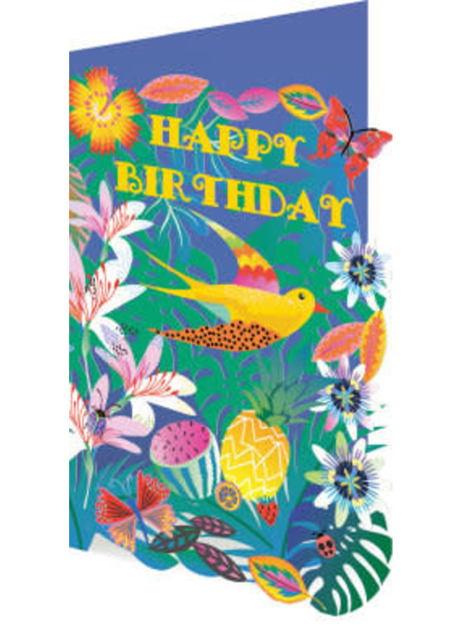 Tarjeta Láser Tropical Feliz Cumpleaños