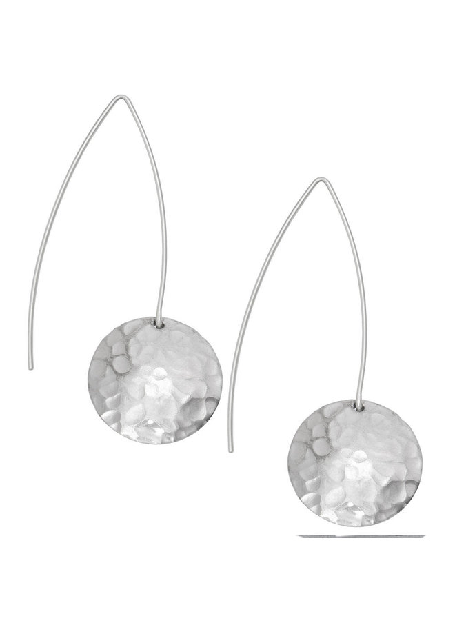 Round Hammered aluminium & silver long drop earrings 127