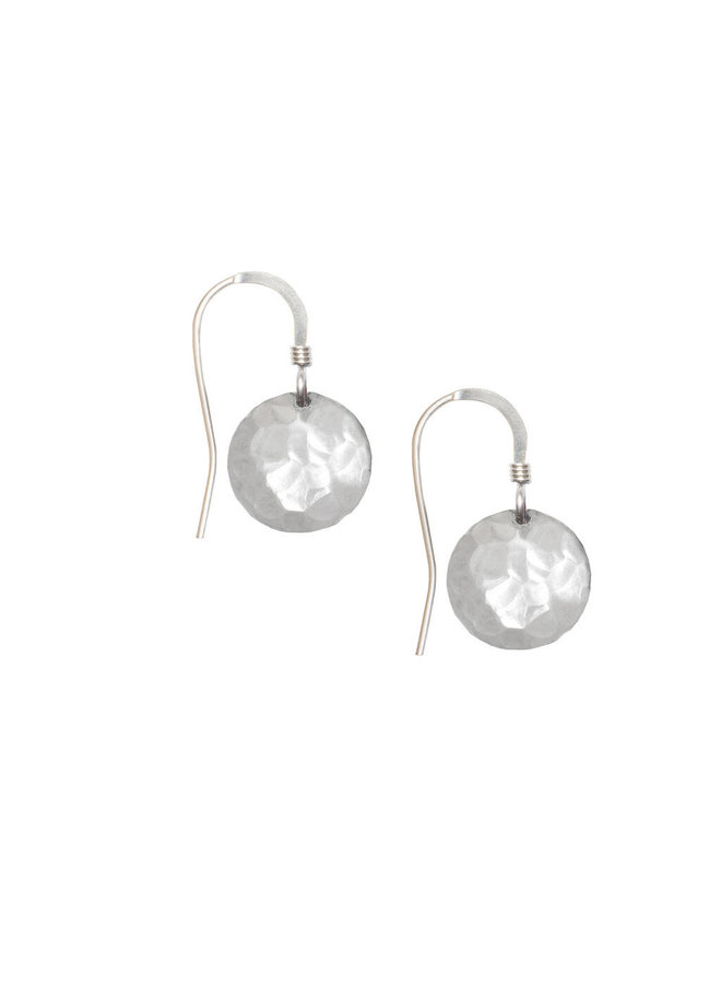 Round Disc Hammered aluminium & silver drop earrings 128