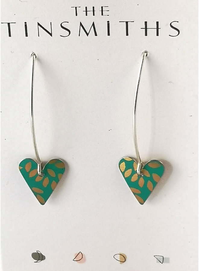 Jade and gold Heart tin & silver long drop earrings 125