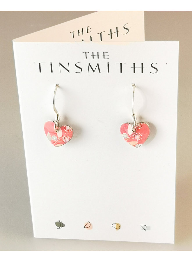 Coral Heart tin & silver drop earrings 123