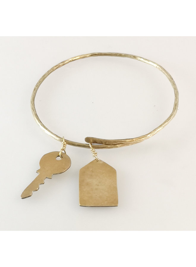 House and Key  adjustable brass bangle 29