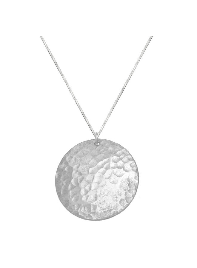 Round Disc Hammered aluminium & silver necklace 130