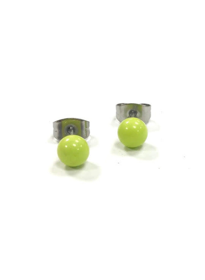 Lime Green Glass tiny round stud earring 16