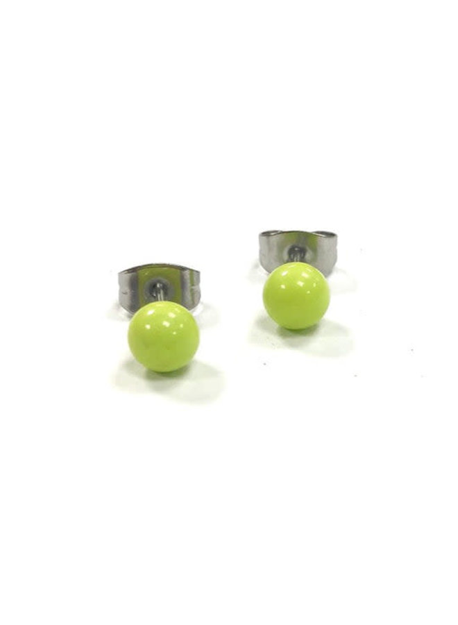 Petite boucle d'oreille ronde en verre vert citron 16