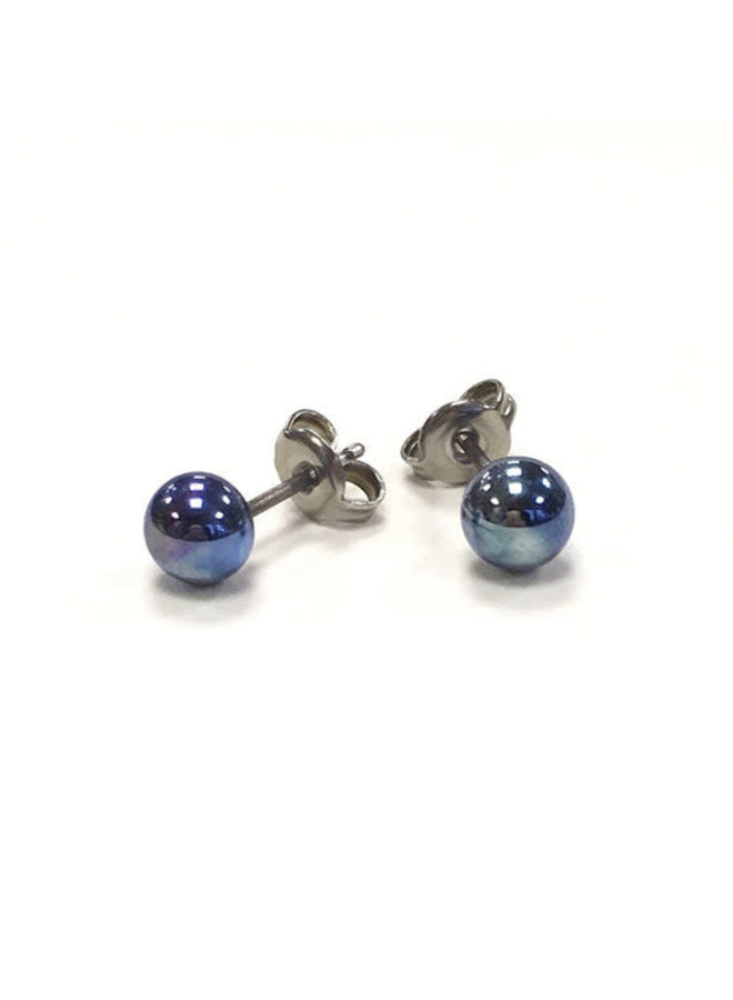 Petrol Glass tiny round stud earring 19