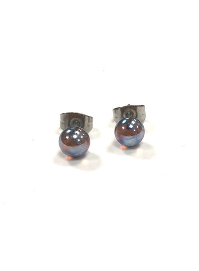 Silver Pink Glass tiny round stud earring 26