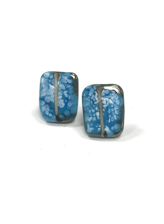 Blue Pannel Glass and Enamel   stud earring 39