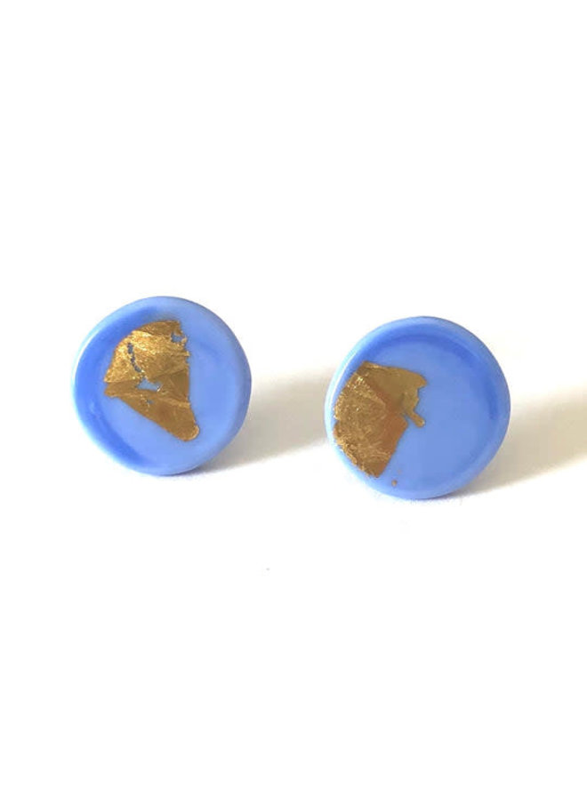 Gold and Periwinkle Glass button stud earring 41