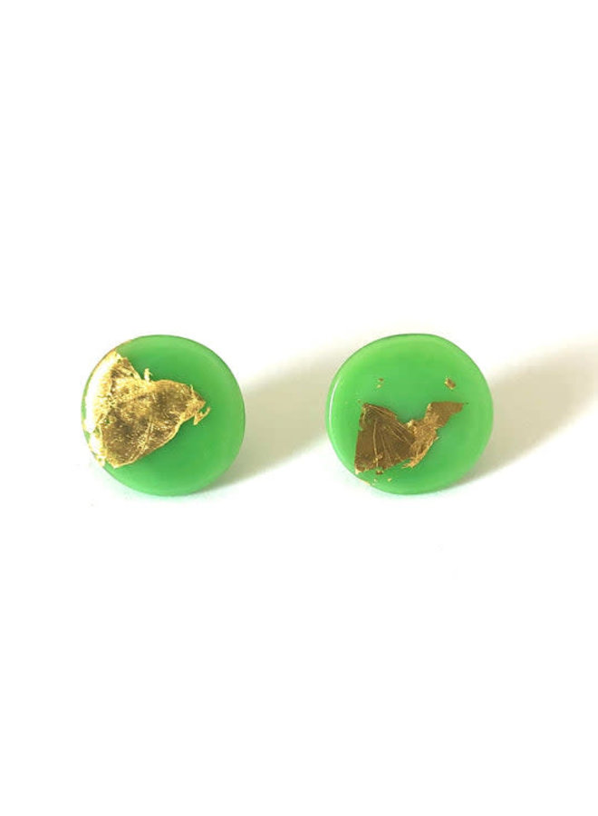 Gold and Apple  Glass  button stud earring 42