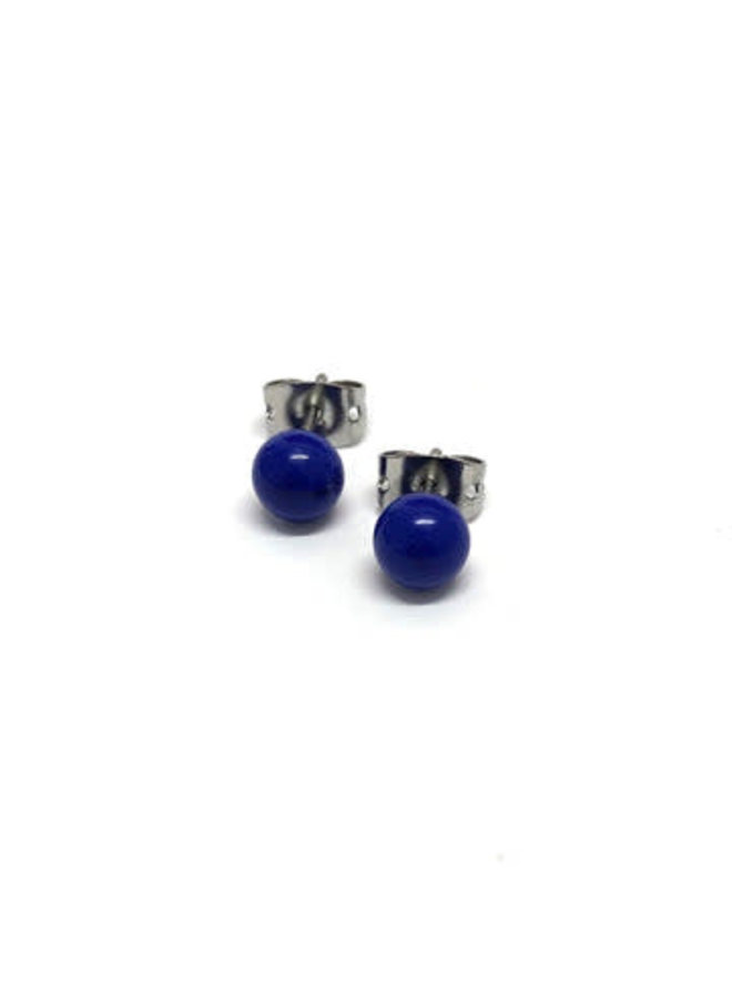 Lapis Blue Glass tiny round stud earring 15