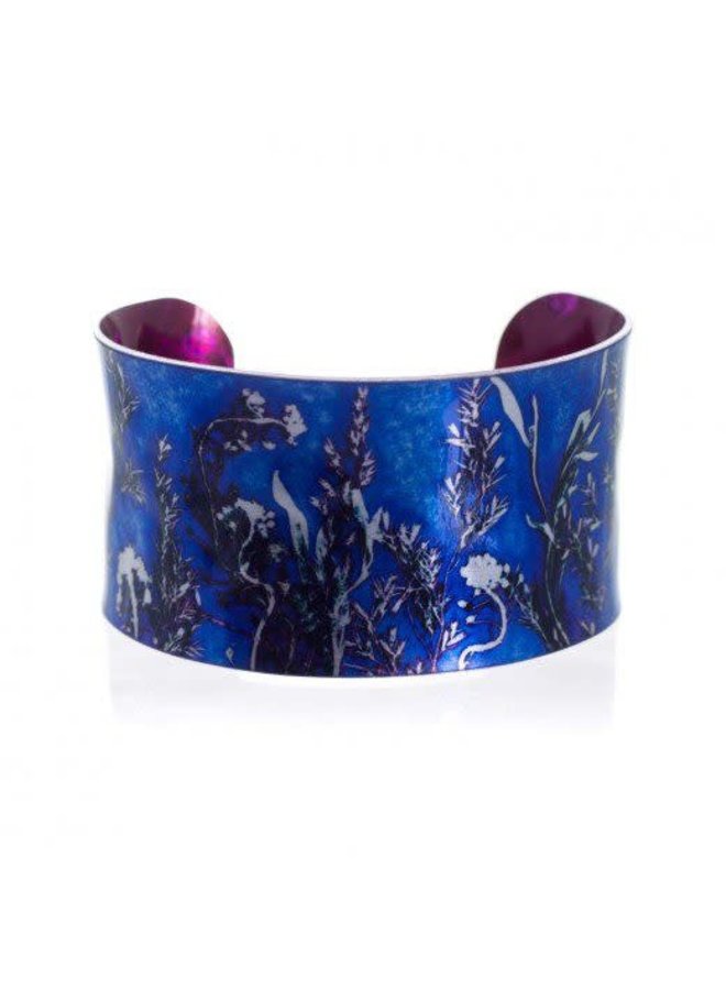 Cuff bracelet Blue Landscape botanical design 24