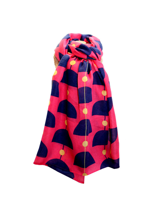 Ярко-розовый хлопковый шарф в стиле ретро 027