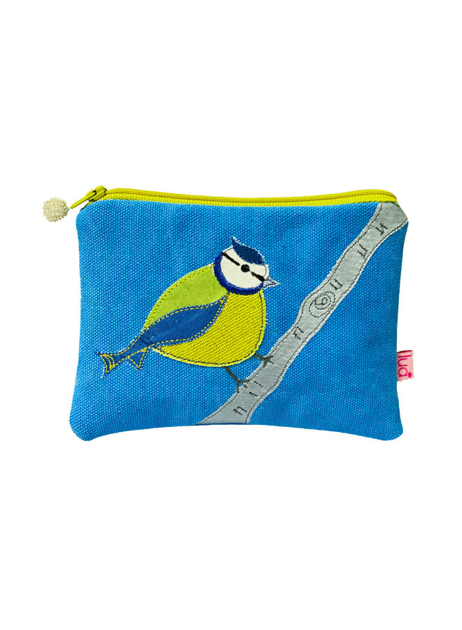 Blue Tit -   Blue Embroidered zip purse 504