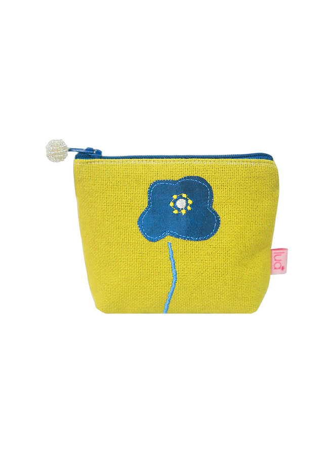 Citrus Poppy  -   Blue Embroidered mini zip purse 505