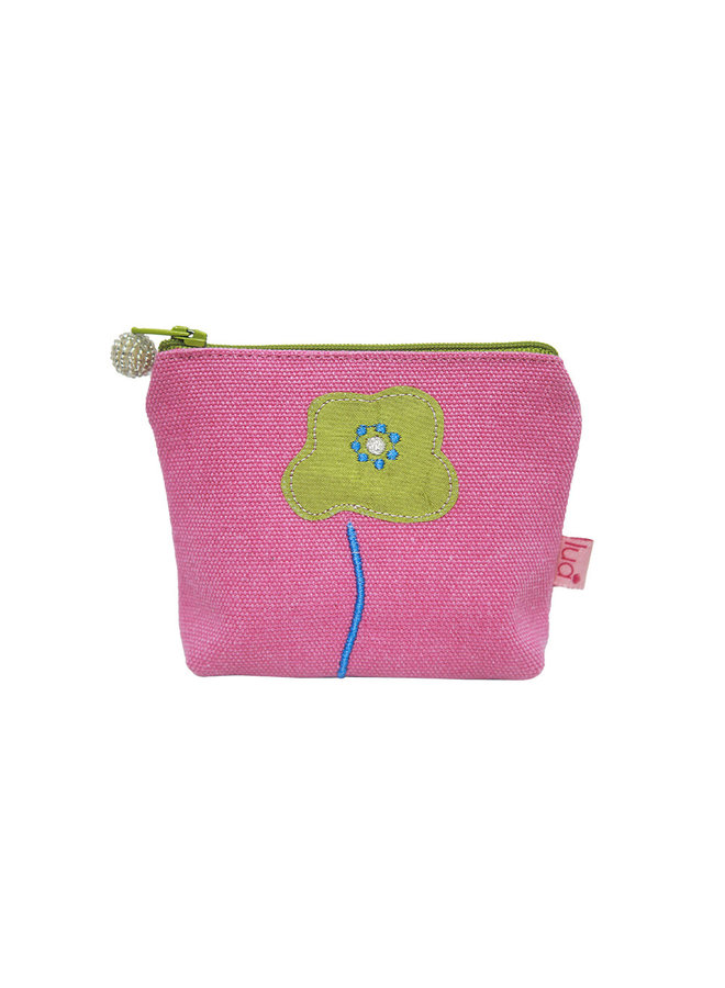 Pink Poppy - Gelb Bestickte Mini-Geldbörse mit Reißverschluss 506