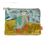 Dancing Penguin Green / Gold velvet purse 002