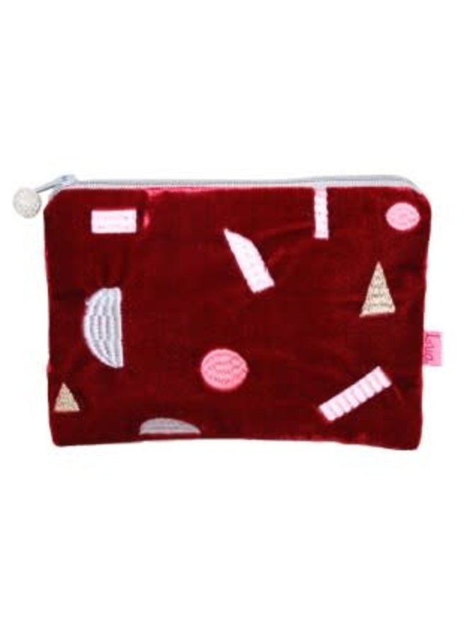 Multi Geo Shapes velvet embroidered purse Red