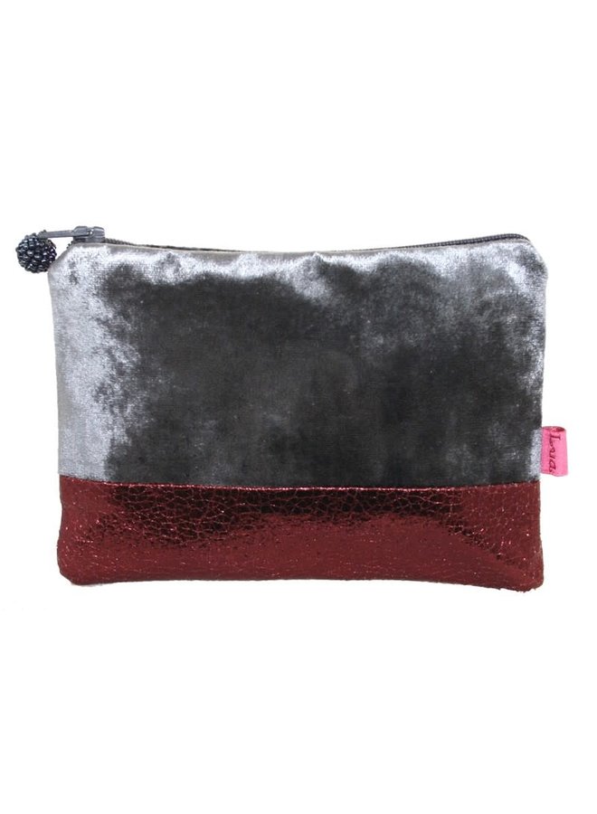 Copper metalic -  Grey velvet zip purse 016