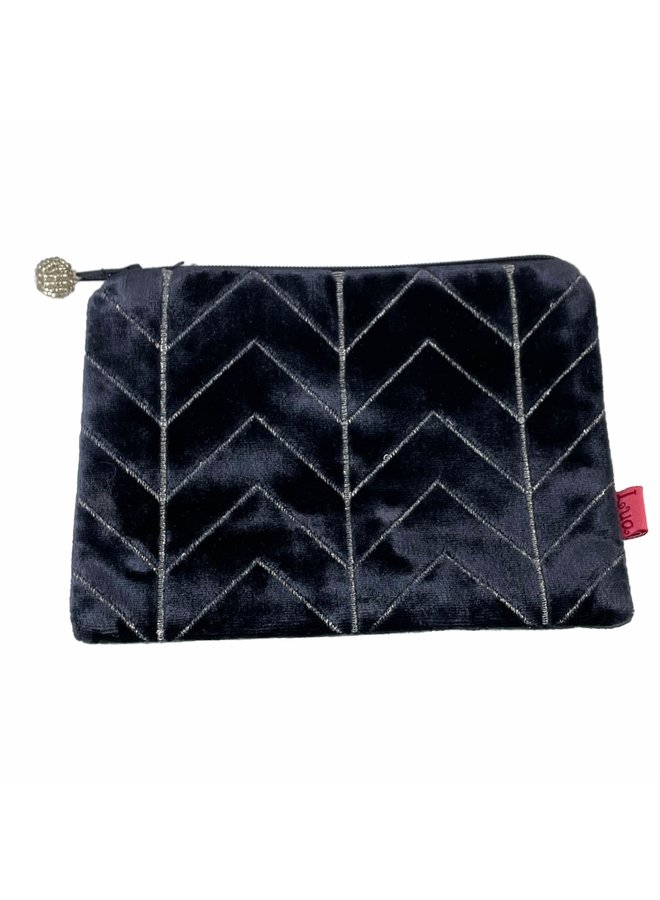 Dark blue velvet chevron emb. purse 013