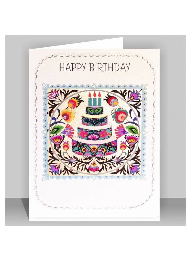 Happy Birthday Folk Art Cake  Laser Cut card