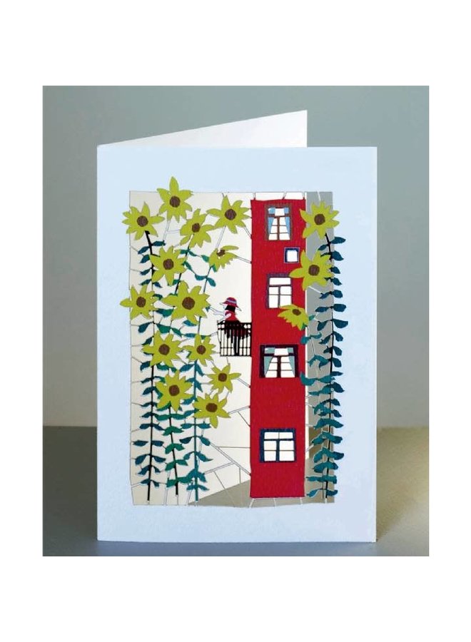 Sunflowers and Girl on Balcony Laser Cut card
