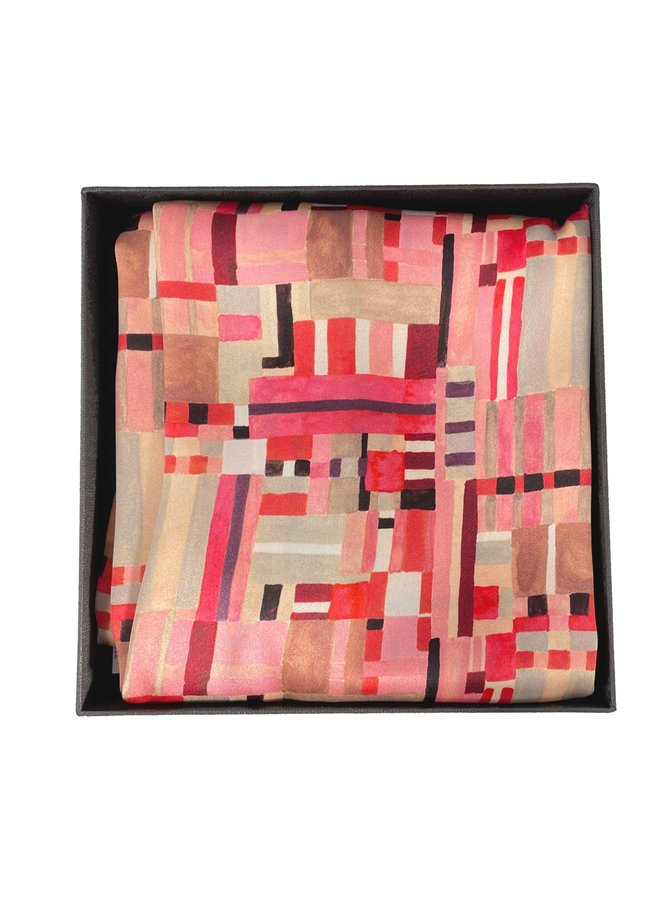 Pink Patchwork Satin & Silk Scarf with magnetic clasp