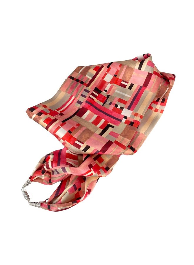 Pink Patchwork Satin & Silk Scarf with magnetic clasp