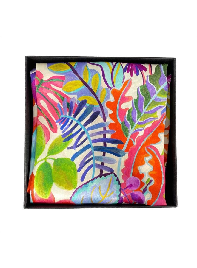 Morning Jungle Satin & Silk Scarf with magnetic clasp