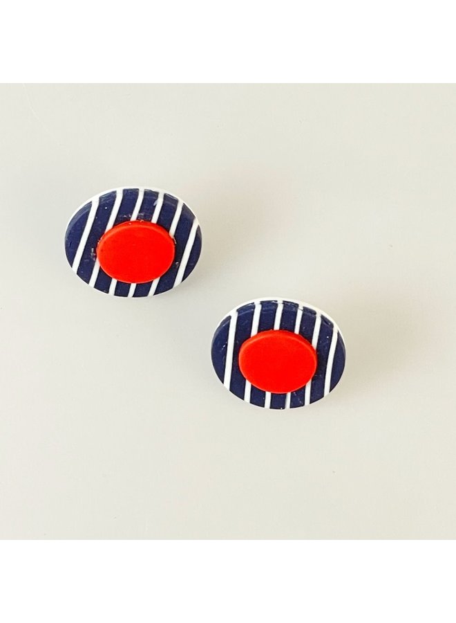 Breton Stripe and Red Dot Design - Stud earring 07