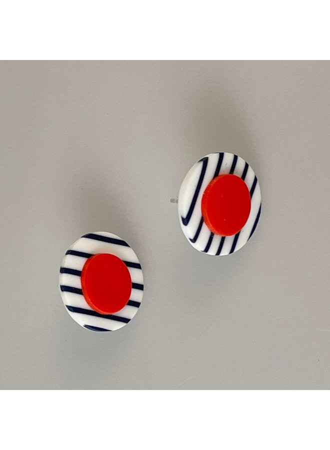 Breton Stripe and Red Dot Design -  Medium  Stud earring 08