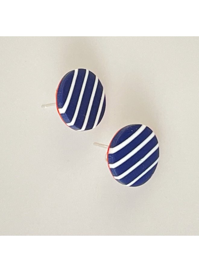 Breton Navy and White Stripe  Design -  Small Stud earring 10