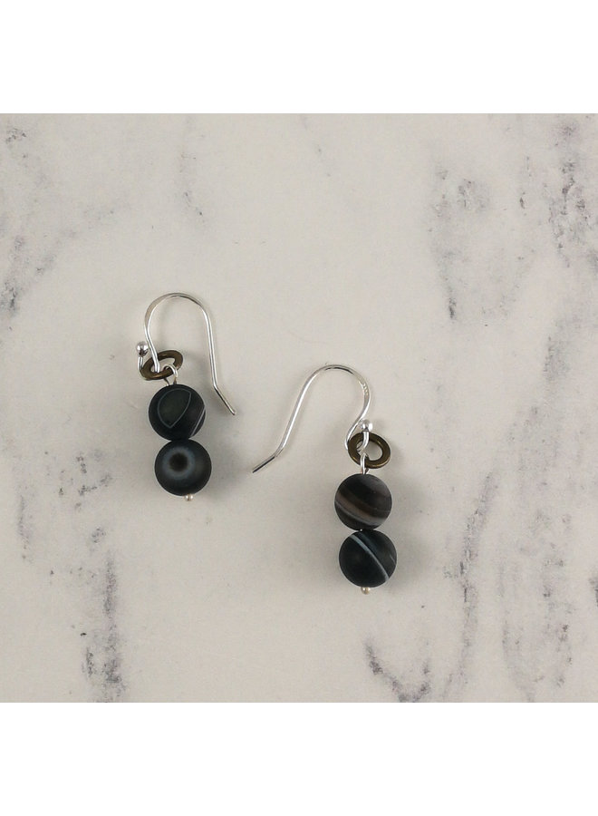 Black and white banded  agate drop earrings 97