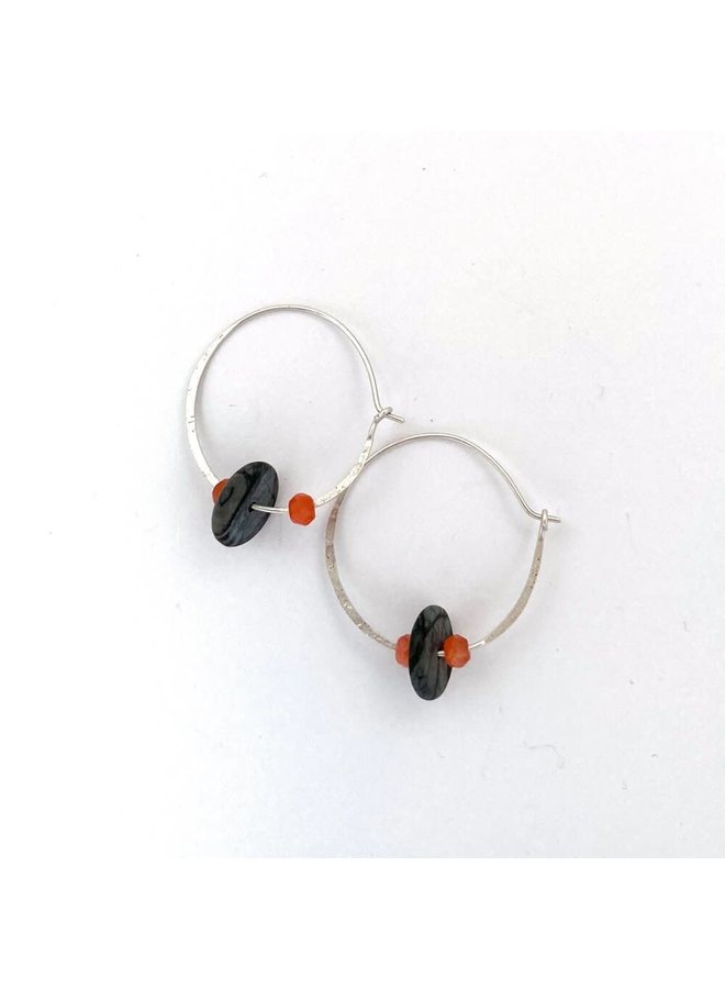 Boucles d'Oreilles Créoles Jaspe Picasso et Agate Orange 132