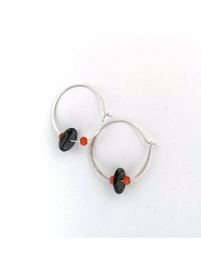 Picasso Jasper and Orange Agate Hoop  Earrings  132