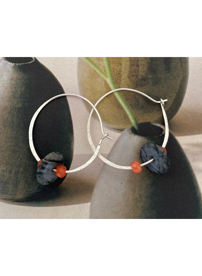 Picasso Jasper and Orange Agate Hoop  Earrings  132