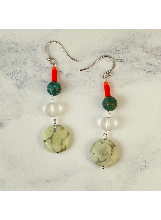 Multi Stone long hook Earrings 136